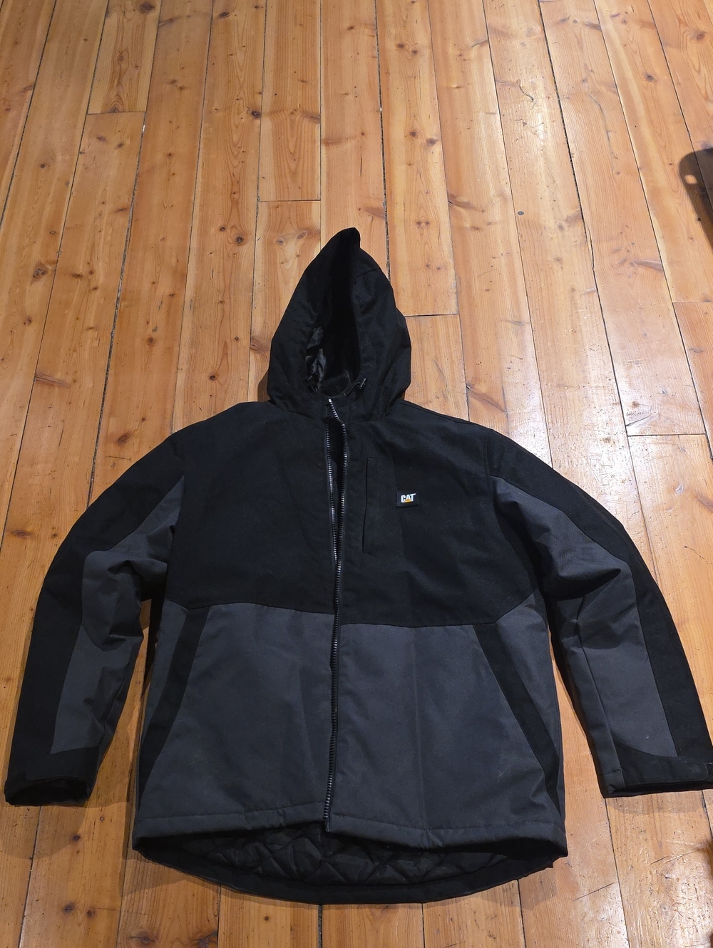 Caterpillar Two-Tone Black & Gray Hooded Puffer Jacket